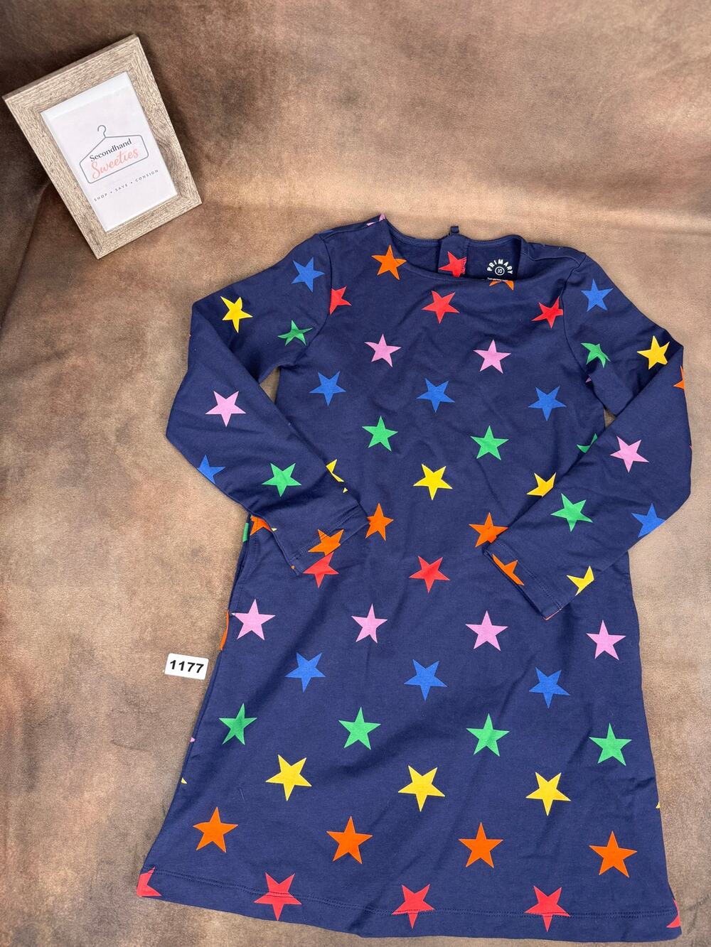 Primary Girls Navy Rainbow Star Long Sleeve Dress Size 10 #1177